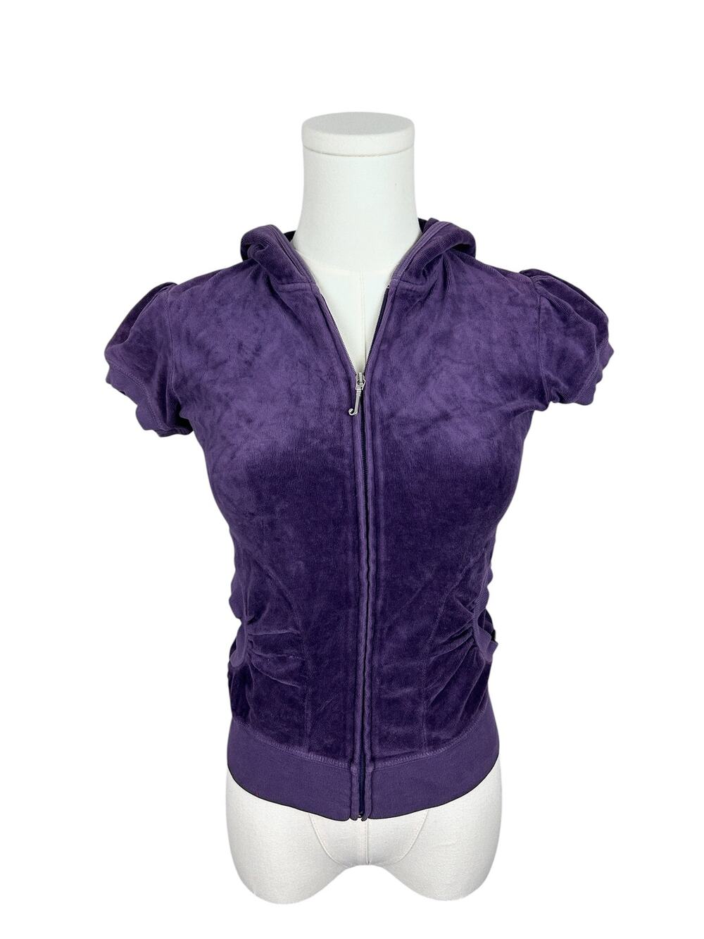 Vintage Juicy Couture Purple Velour Puff Short Sleeve Fitted Cropped Hoodie S